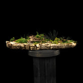 Moosgarten ‚Louisiana‘ - handgemachte Tischdekoration aus stabilisierten grünen Moosen, Pflanzen und Kork - Frontansicht.